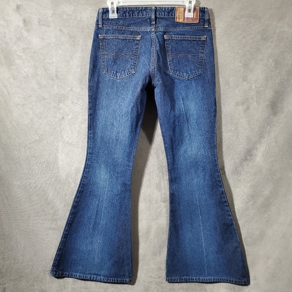 l.e.i. 90s 100% Cotton Big Flare Lowrise Denim Blue Jeans Size 7 - Picture 3 of 12